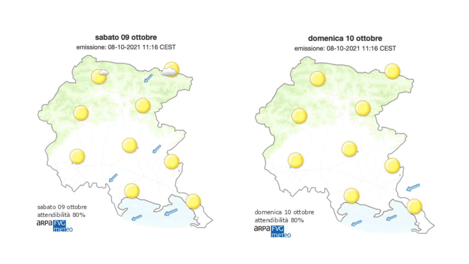 Immagine per Meteo, sole sul Goriziano con Bora su pianura e costa